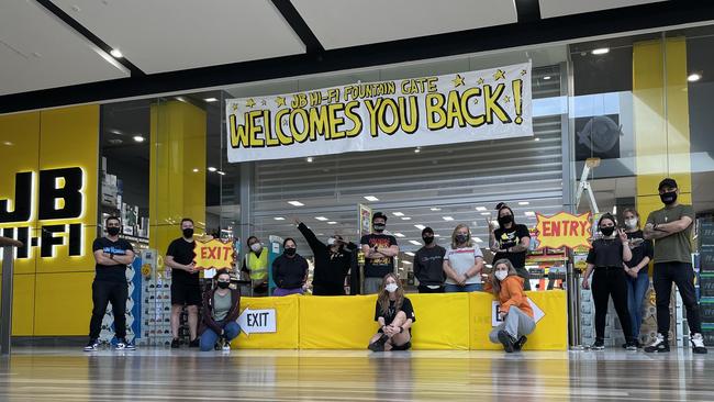 JB Hi-Fi at Fountain Gate prepares to welcome back customers following the COVID-19 lockdown.