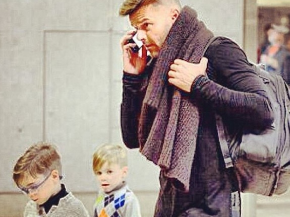 Ricky Martin with his eldest children, Valentino and Matteo. Picture: Supplied