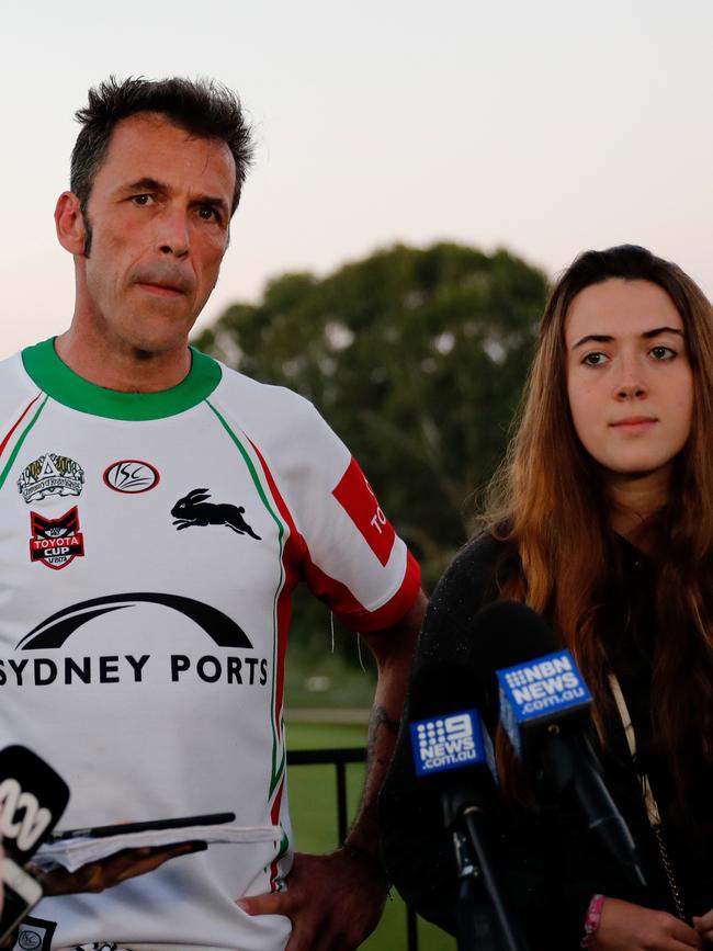 Theo’s father Laurent Hayez with Theo’s cousin Lisa Hayez on Sunday. Pictured: AAP/Regi Varghese