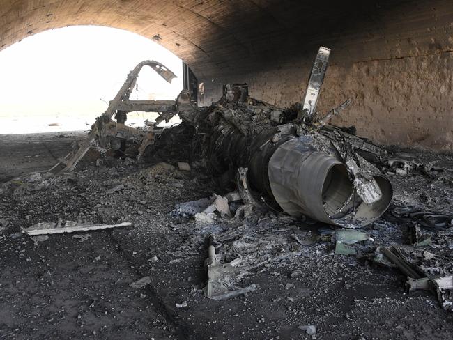 According to preliminary information, nine Syrian airplanes were destroyed in the air strike on the Syrian military air base. Picture: Mikhail Voskresenskiy/Sputnik/AFP.