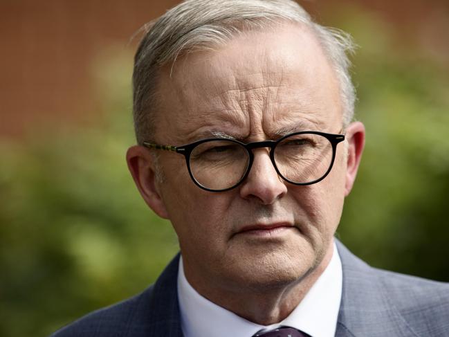 MELBOURNE, AUSTRALIA - NewsWire Photos MARCH 16, 2023: Prime Minister, Anthony Albanese, holds a doorstop  in Wantirna. Picture: NCA NewsWire / David Geraghty