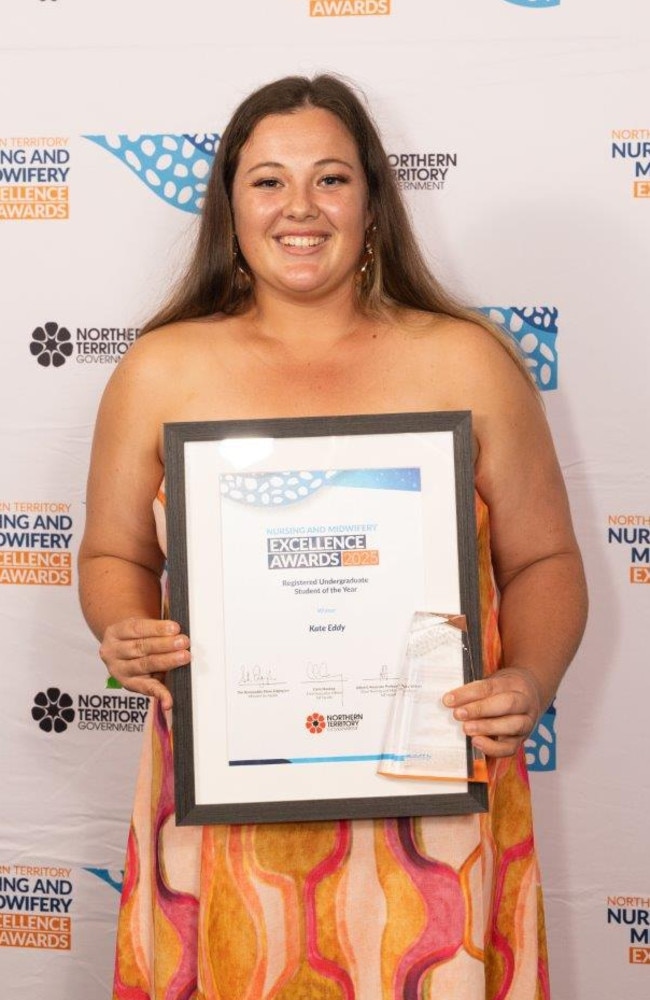 Registered Undergraduate Student of the Year Kate Eddy. The 2025 NT Nursing and Midwifery Excellence Awards were held at Mindil Beach Casino Resort, Darwin, on May 10. Picture: Supplied/Georgia Politis.