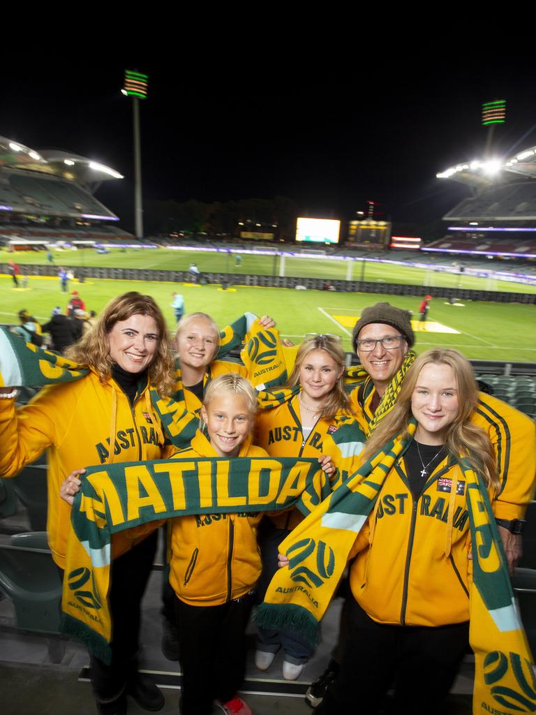 Ansune, Lize, Hestie, Dakota, Francois, Sunet Heydenrych at the Matildas game Picture: Brett Hartwig