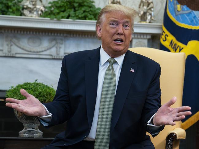 President Donald Trump speaks during a meeting with Irish Prime Minister Leo Varadkar in the Oval Office of the White House, Thursday, March 12, 2020, in Washington. (AP Photo/Evan Vucci)