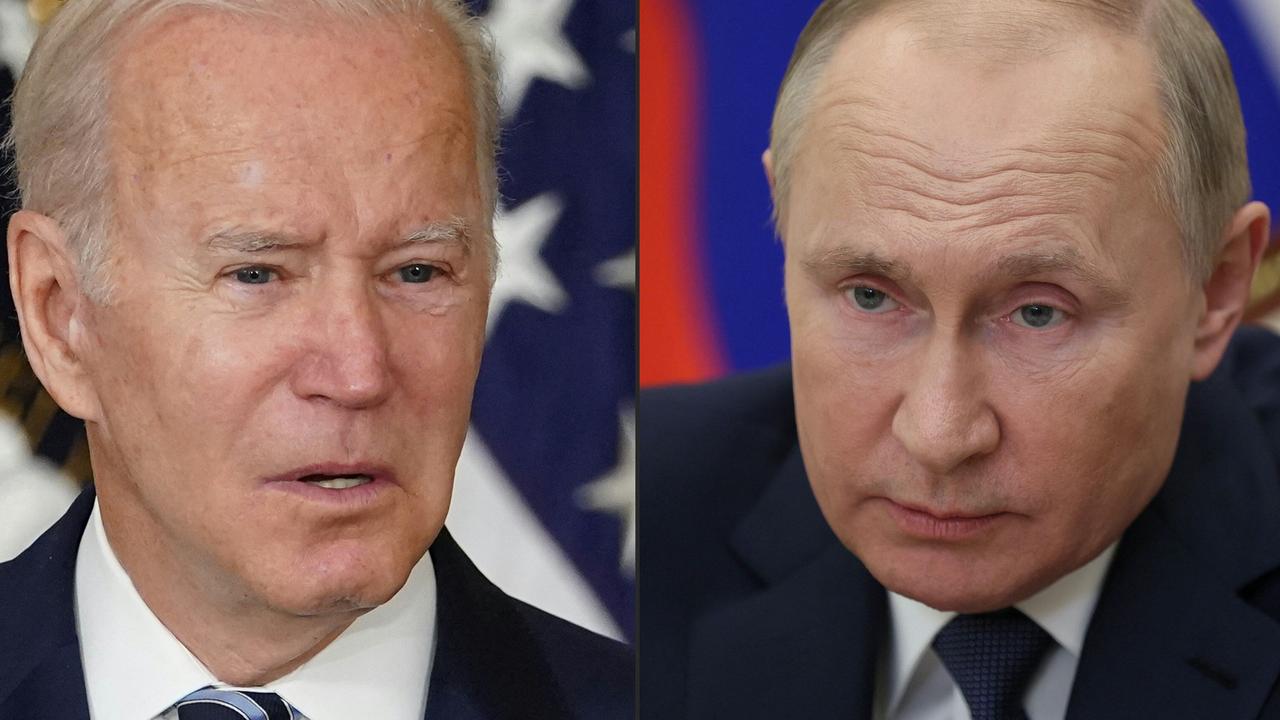 Ukraine has proposed three-way talks with US President Joe Biden and Russian President Vladimir Putin amid fears of invasion. Picture: MANDEL NGAN and Mikhail Metzel / AFP