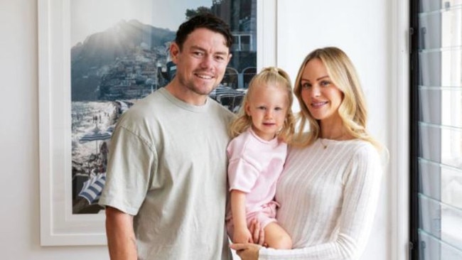Lachie Neale, Jules neale and daughter Piper. Photo: David Kelly.