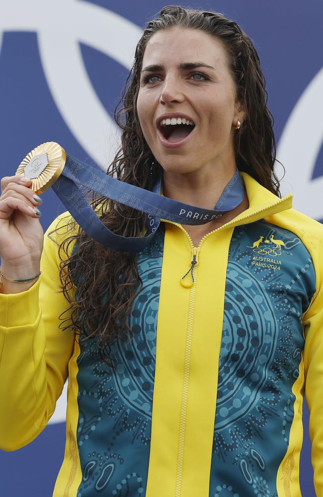 Australias Jess Fox with her gold medal at the Olympics. Picture: Michael Klein