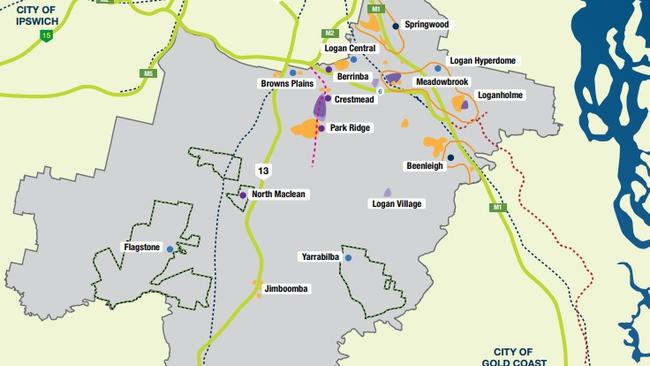 Major centres in Logan are Logan Central, Browns Plains, Meadowbrook, Flagstone and Yarrabilba with principal centres at Springwood and Beenleigh. Major enterprise and industrial areas are at Berrinba, Crestmead, Park Ridge and North Maclean.