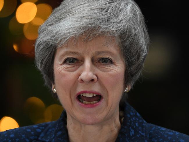 LONDON, ENGLAND - DECEMBER 12:  Prime Minister Theresa May makes a statement in Downing Street after it was announced that she will face a vote of no confidence, to take place tonight, on December 12, 2018 in London, England. Sir Graham Brady, the chairman of the 1922 Committee, has received the necessary 48 letters (15% of the parliamentary party) from Conservative MP's that will trigger a vote of no confidence in the Prime Minister.  (Photo by Leon Neal/Getty Images)