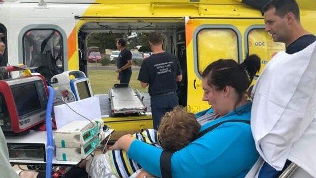 Parents Vanessa and Mark Richards have expressed their gratitude to the RACQ LifeFlight Rescue team after they saved their son Emmett's life in 2021. Picture: Supplied