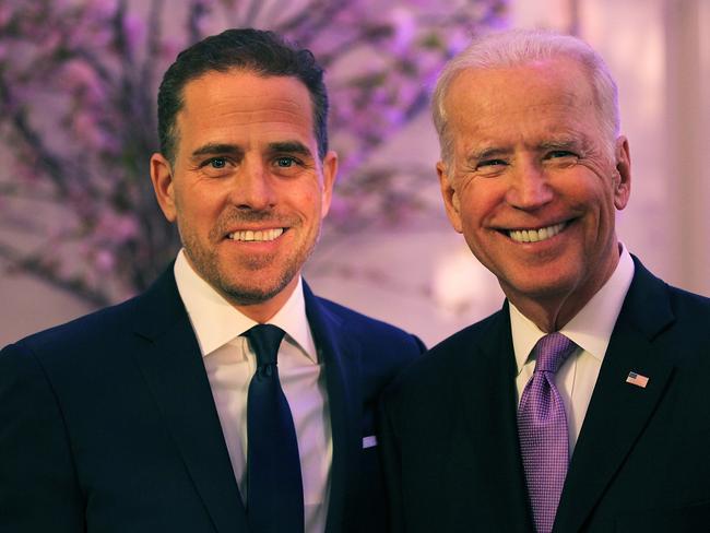 Leading Democrat candidate Joe Biden (right) – dubbed ‘Sleepy Joe’ by Mr Trump – with son Hunter. Picture: Getty