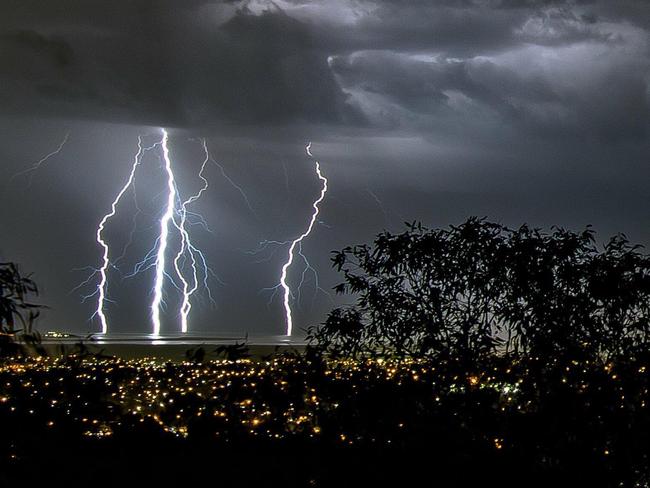 Lightning photos over Adelaide from Anstey Hill. Pic by Shaun Blair.