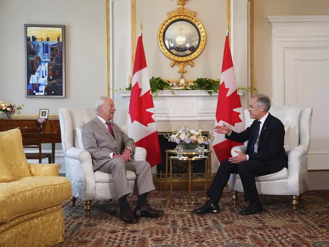 Canada's Prime Minister Mark Carney has an audience with Britain's King Charles at Rideau Hall in Ottawa, Ontario. Picture: The Canadian Press via AP