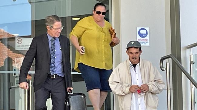 Defence lawyer Allan Grant leaves Rockhampton courthouse with clients Roxanne Michelle Oâ&#128;&#153;Brien, 41, and her brother Deke Vincent Oâ&#128;&#153;Brien, 46, who were sentenced to two years prison, wholly suspended with a four-year operational period for a marijuana plantation of 230 plants at a Byfield property.