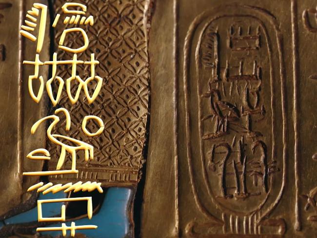 Inside, Tut’s name has been scratched over that of another. Screen capture: King Tut: Forgotten Treasure