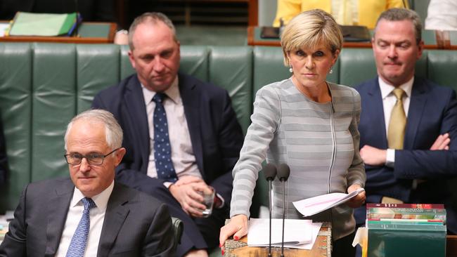 Foreign Affairs Minister Julie Bishop during Question Time in the House of Representatives Chamber at Parliament House in Canberra. Picture: Kym Smith