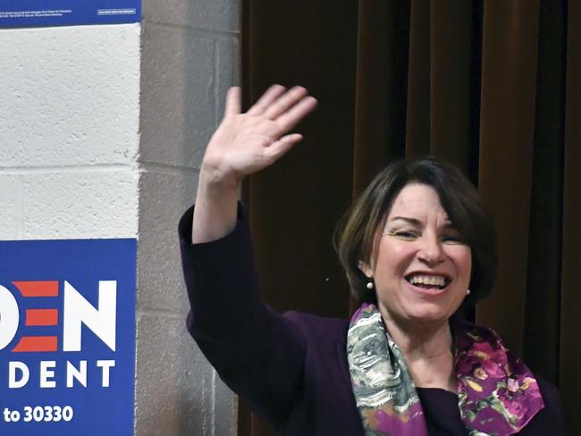 Senator Amy Klobuchar campaigns for Joe Biden. Picture: AP