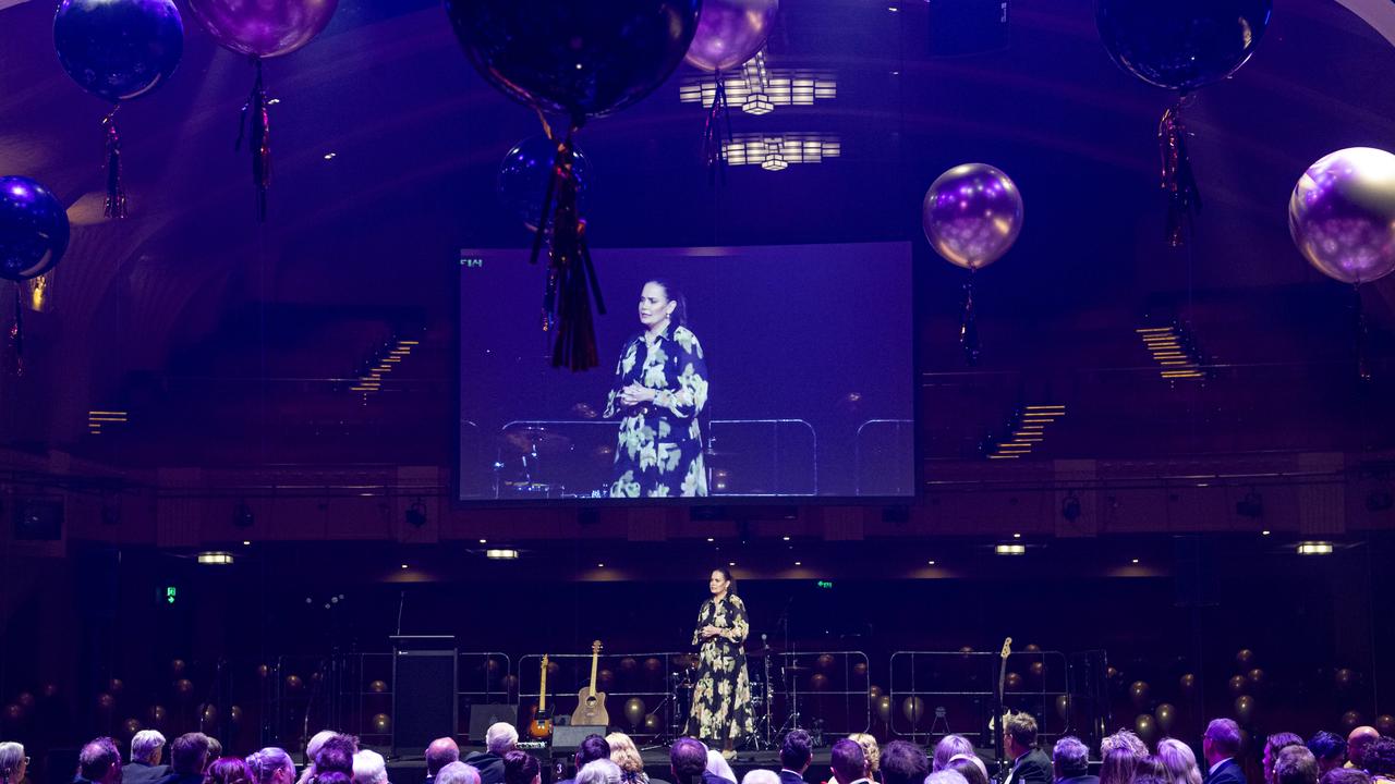 Author and tennis legend Jelena Dokic speaking at St Andrew's Toowoomba Hospital Ball at The Empire on Friday, November 1, 2024. Picture: Kevin Farmer