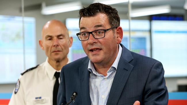 Premier Daniel Andrews and Emergency Management Commissioner Andrew Crisp at the State Control Centre. Picture: Ian Currie