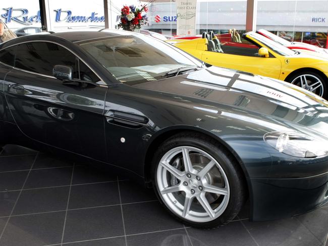 Lara Bingle's Aston Martin for sale at Rick Damelian on Parramatta Rd at Petersham back in 2013. Picture: Tracee Lea