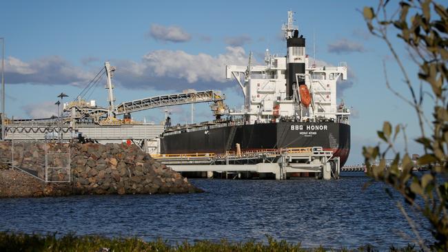 The BBG Honor is loaded with coal in the Port of Newcastle. Picture: Liam Driver