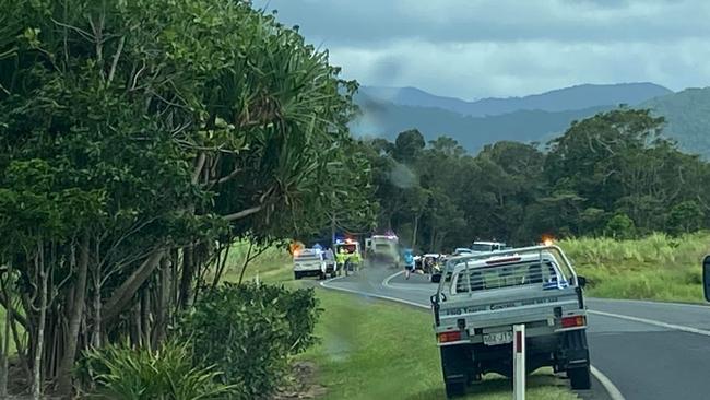 Two cars have collided at Mossman-Daintree road this morning causing traffic delays in the area. Picture: Tony Bartels