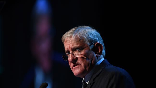 Queensland Resources Council chief executive Ian Macfarlane speaks at their annual State of the Sector luncheon in Brisbane. Mr Macfarlane said resources companies have struggled to access RATs. Picture: NCA NewsWire / Dan Peled