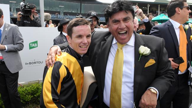 Bert Vieira with jockey Tim Clark at Royal Randwick Racecourse in 2018. Picture: AAP