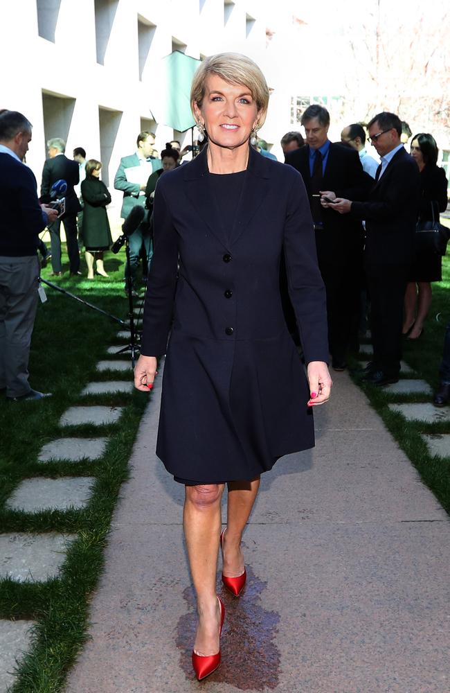 Julie Bishop at a press conference at Parliament House in Canberra. Picture Kym Smith