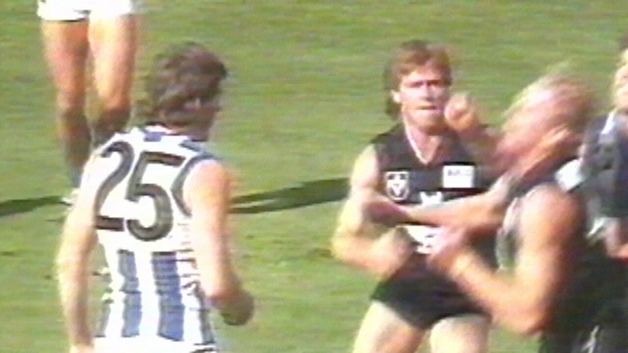 The Battle of Britain exploded after North Melbourne’s Alastair Clarkson broke the jaw of Carlton’s Ian Aitken.