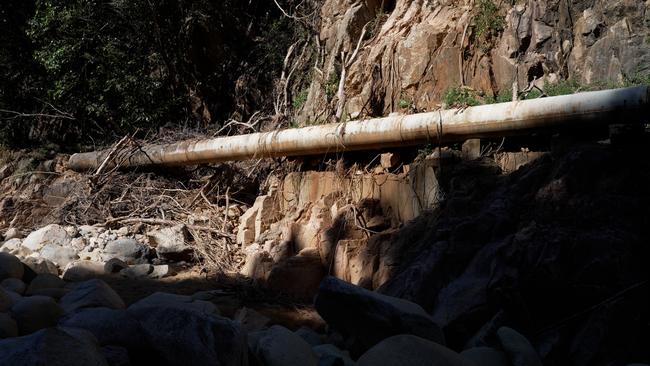 Landslide debris has been blocking access to the broken section of the Paluma pipeline, near Big Crystal Creek.