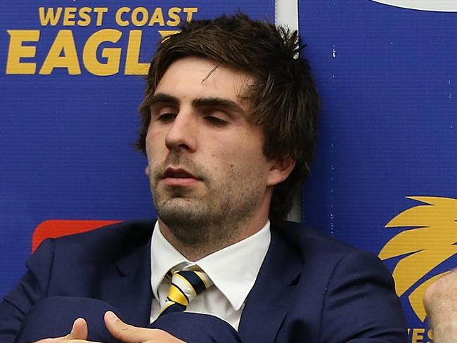 PERTH, AUSTRALIA - SEPTEMBER 22:  Andrew Gaff and Shannon Hurn of the Eagles look on in the change rooms following the AFL Preliminary Final match between the West Coast Eagles and the Melbourne Demons on September 22, 2018 in Perth, Australia.  (Photo by Paul Kane/Getty Images)