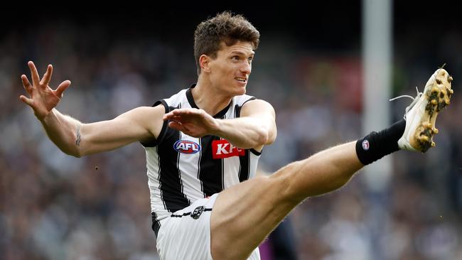 Brody Mihocek will play his 100th AFL game in Collingwood’s first final. Picture: Dylan Burns/AFL Photos via Getty Images