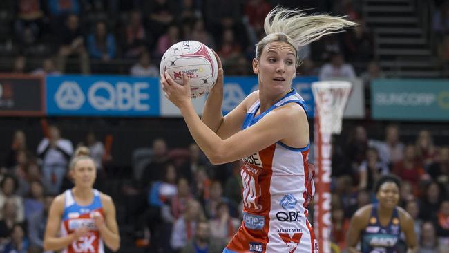 Natalie Haythornthwaite of NSW Swifts is one of five international players who will return to Australia and spend two weeks in quarantine as Super Netball gets ready to announce its plans for 2020. Picture: AAP