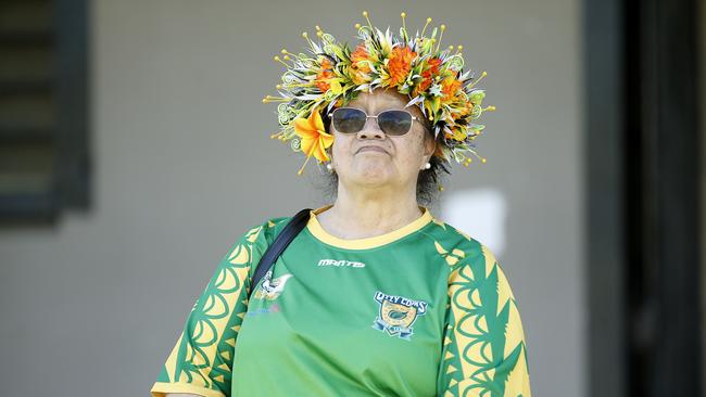 A supporter of Ozzy Cooks (cook islands team). Harmony Nines Rugby League. Picture: John Appleyard