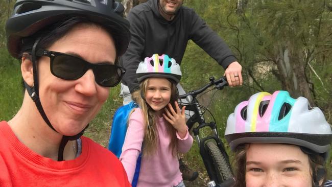 Shona and her family wearing helmets. Source: supplied