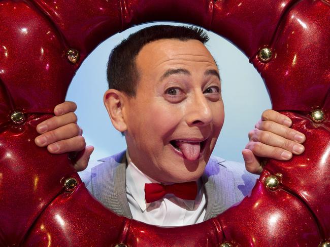 Paul Reubens, in character as Pee-wee Herman, poses on stage after a performance of "The Pee-wee Herman Show" on Broadway in New York. Picture: AP