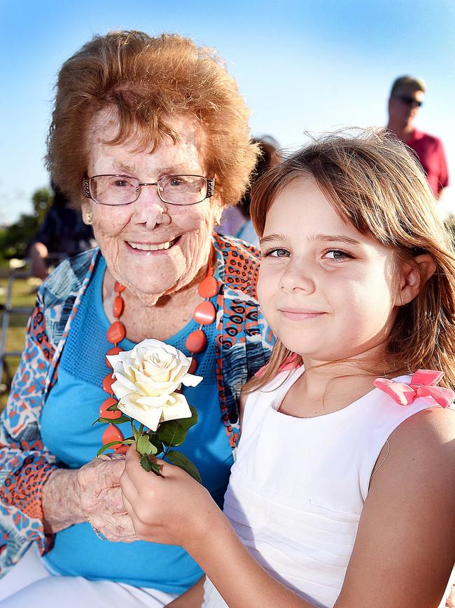 Cecilia Hynes celebrating her 100th birthday on the 10th of October. Pictured with great granddaughter Rose Thomas who shares the same birthdate and was born on the tenth of the tenth of the tenth, at a tree planting ceremony at the Elizabeth Park Rose Garden in Maryborough.