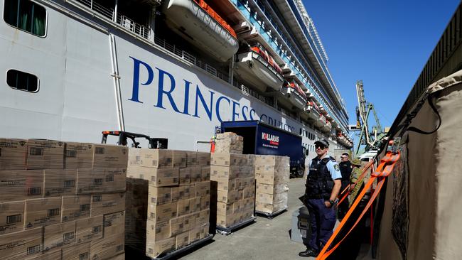 NSW Police deliver care packages to the Ruby Princess crew.