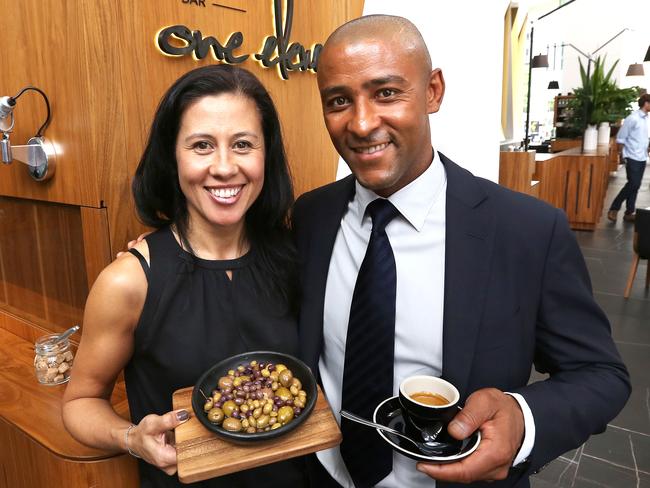 Former Australian Rugby Union captain George Gregan has opened a restaurant at 111 Eagle St Brisbane called 'The George Bar.' Erica and George Gregan.