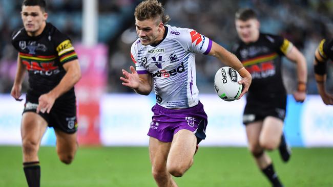 Ryan Papenhuyzen streaks away for a try in the grand final Picture: NRL Photos