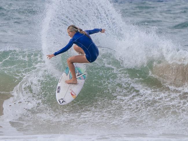 Gold Coast surfer Sierra Kerr pictured at Snapper Rocks ahead of the 2024 Australian Boardriders Battle at Burleigh Heads. Picture: Andrew Shield, Surfing Australia.