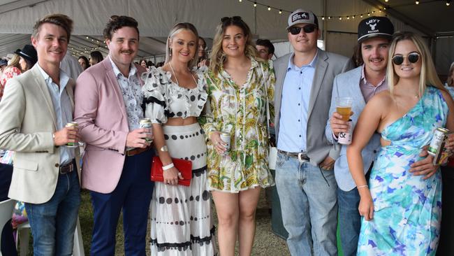 Adam, Marty, Grace, Felicity, Mitch, Ben and Chelsea at the Rockhampton Jaguar Land Rover Pop-Up Polo on June 3, 2023. Picture: Aden Stokes
