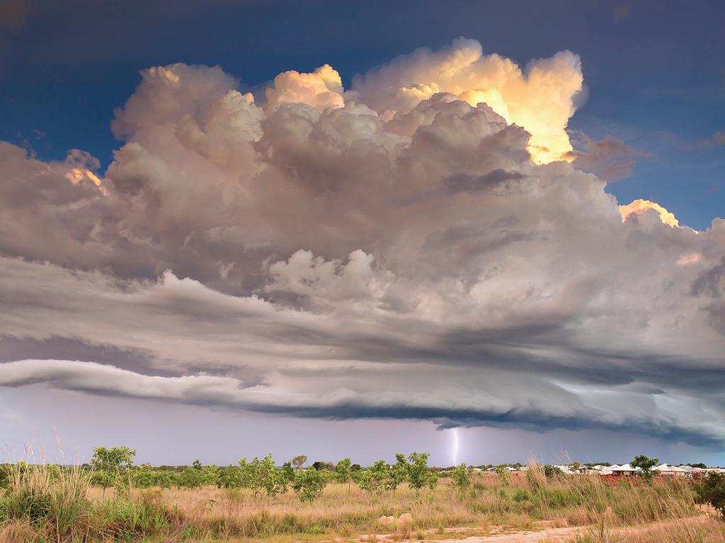 May: Storm front over Muirhead, Northern Territory. Photograph: Louise Denton Photography. ‘In Darwin we’re pretty spoilt with storms,’ says Louise Denton. ‘A lot of them are quite isolated, so you can stand and watch them go straight past.’ She drove to Darwin’s northern edge to photograph one such storm—capturing a shelf cloud, a cumulonimbus and a bolt of lightning.