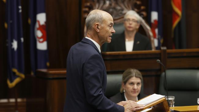 Treasurer Guy Barnett delivers the 2025 Tasmanian state budget. Picture: Nikki Davis-Jones