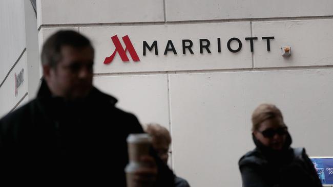 A sign marks the location of a Marriott hotel in Chicago, Illinois. The hotel chain said first-quarter occupancy declined to 37.7%. Picture: AFP