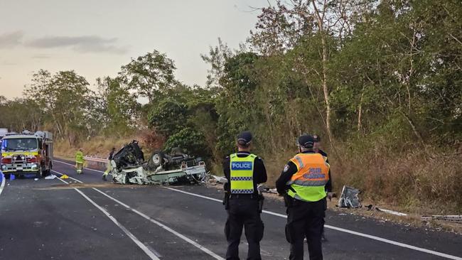 Police at the scene of a crash on the Bruce Highway at Bloomsbury. Picture: Janessa Ekert