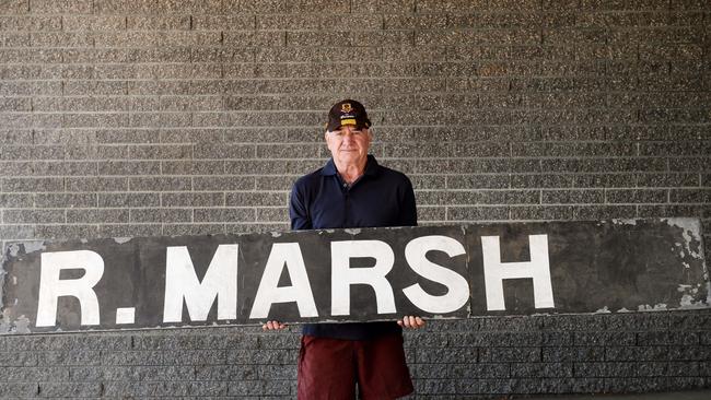 Friends of Rod Marsh held his Adelaide Oval scoreboard name up in a show of support for him following his heart attack in Queensland. Picture: Brenton Edwards