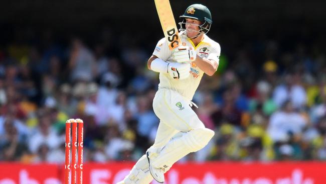 David Warner bats for Australia in Brisbane on Thursday. Picture: AFP