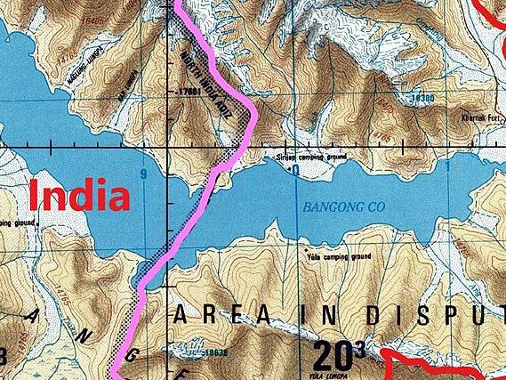 Disputed border between India and China. Picture: University of Texas Libraries